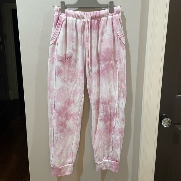 Free People Work it Out Pink and White Tie Dye Joggers - Picture 2 of 5